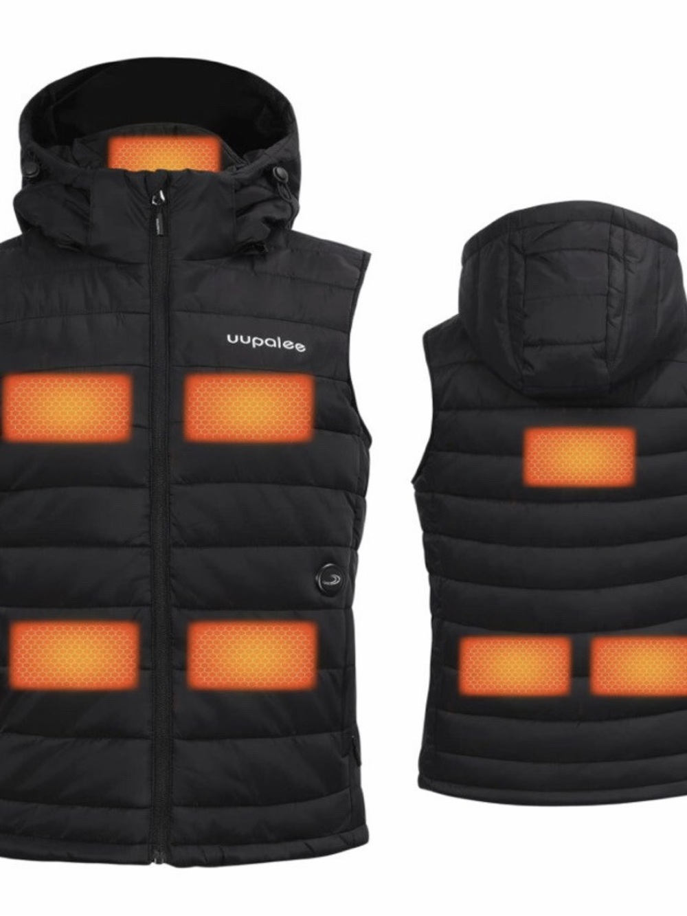 Uupalee Women’s Heated Puffer Vest with Hood - Black - Size Large